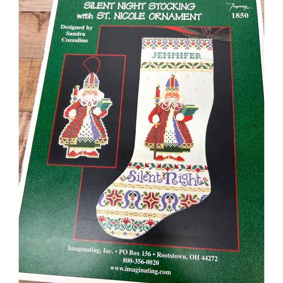 Silent Night Stocking With St. Nicole Ornament Cross Stitch Pattern Only - Picture 2 of 3